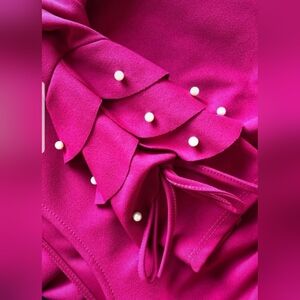 Fuschia dress with white pearls